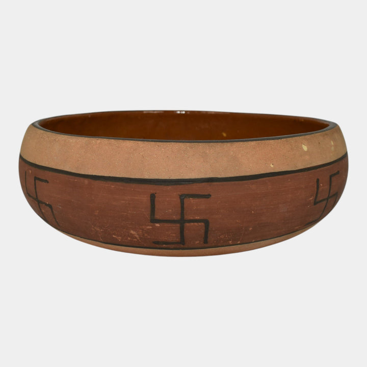 Owens Aborigine Art Pottery Brown Native America Ware Large Bowl
