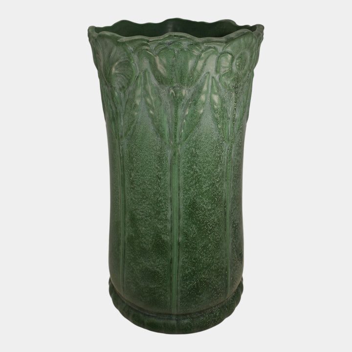 Weller Bedford Matte Green 1910s Vintage Art Pottery Poppy Umbrella Stand