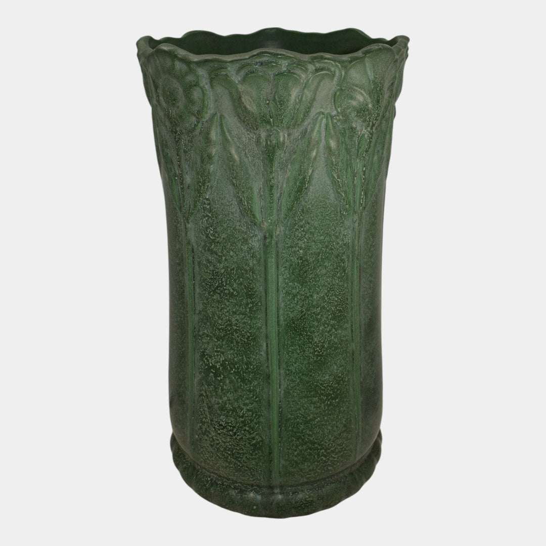 Weller Bedford Matte Green 1910s Vintage Art Pottery Poppy Umbrella Stand