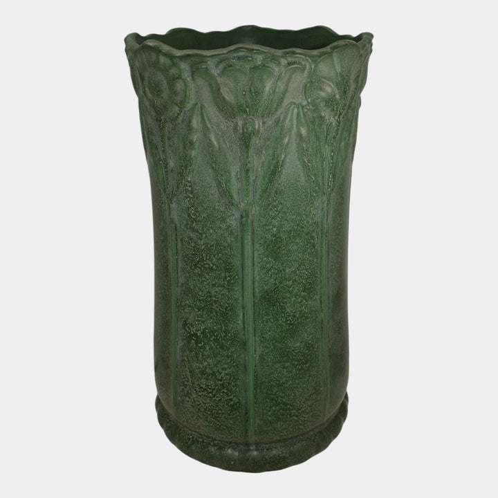 Weller Bedford Matte Green 1910s Vintage Art Pottery Poppy Umbrella Stand