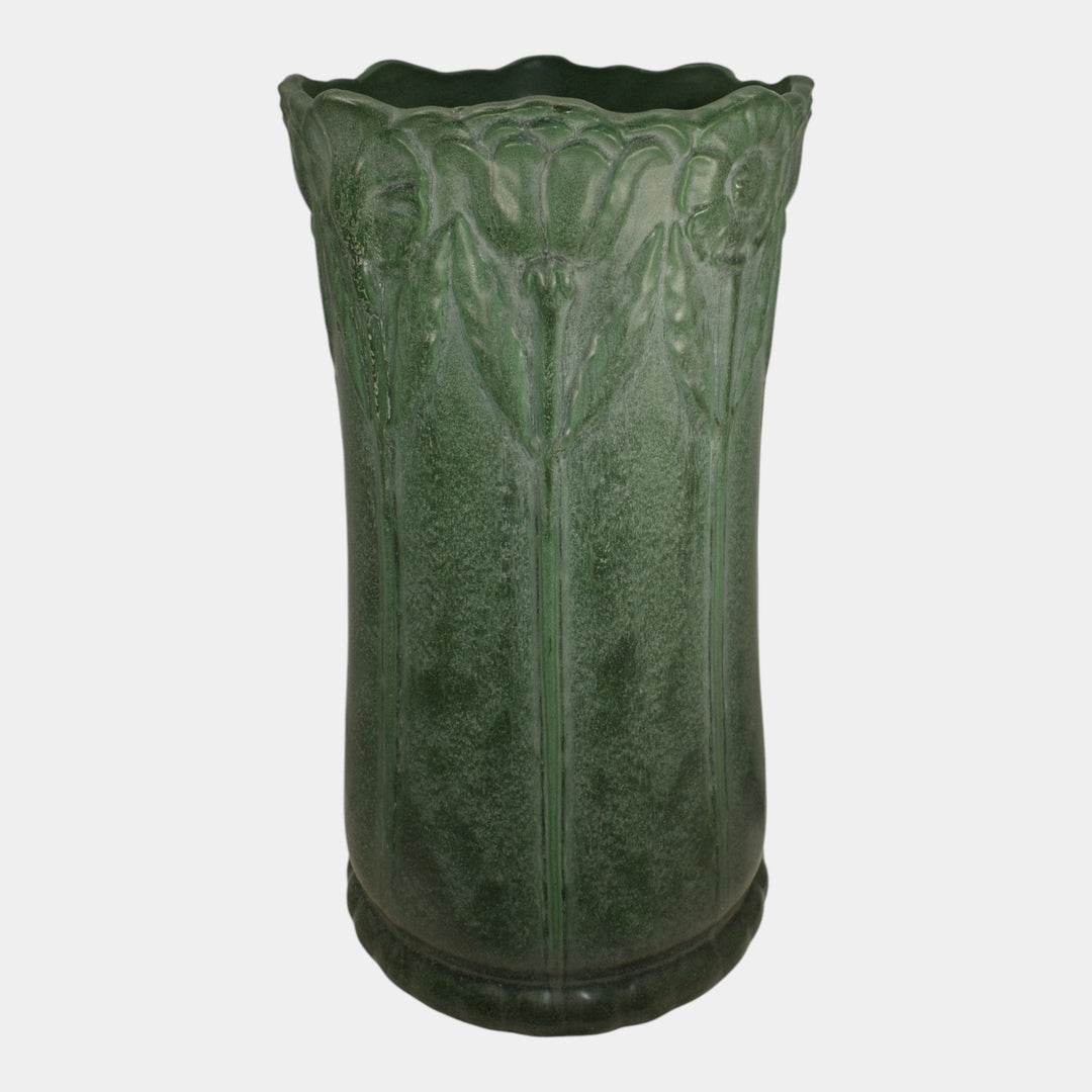 Weller Bedford Matte Green 1910s Vintage Art Pottery Poppy Umbrella Stand