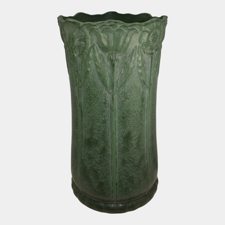 Weller Bedford Matte Green 1910s Vintage Art Pottery Poppy Umbrella Stand