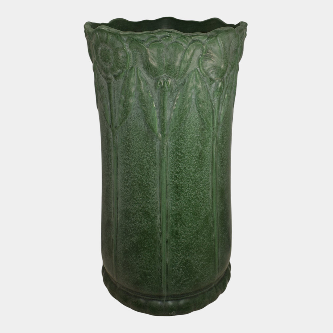 Weller Bedford Matte Green 1910s Vintage Art Pottery Poppy Umbrella Stand