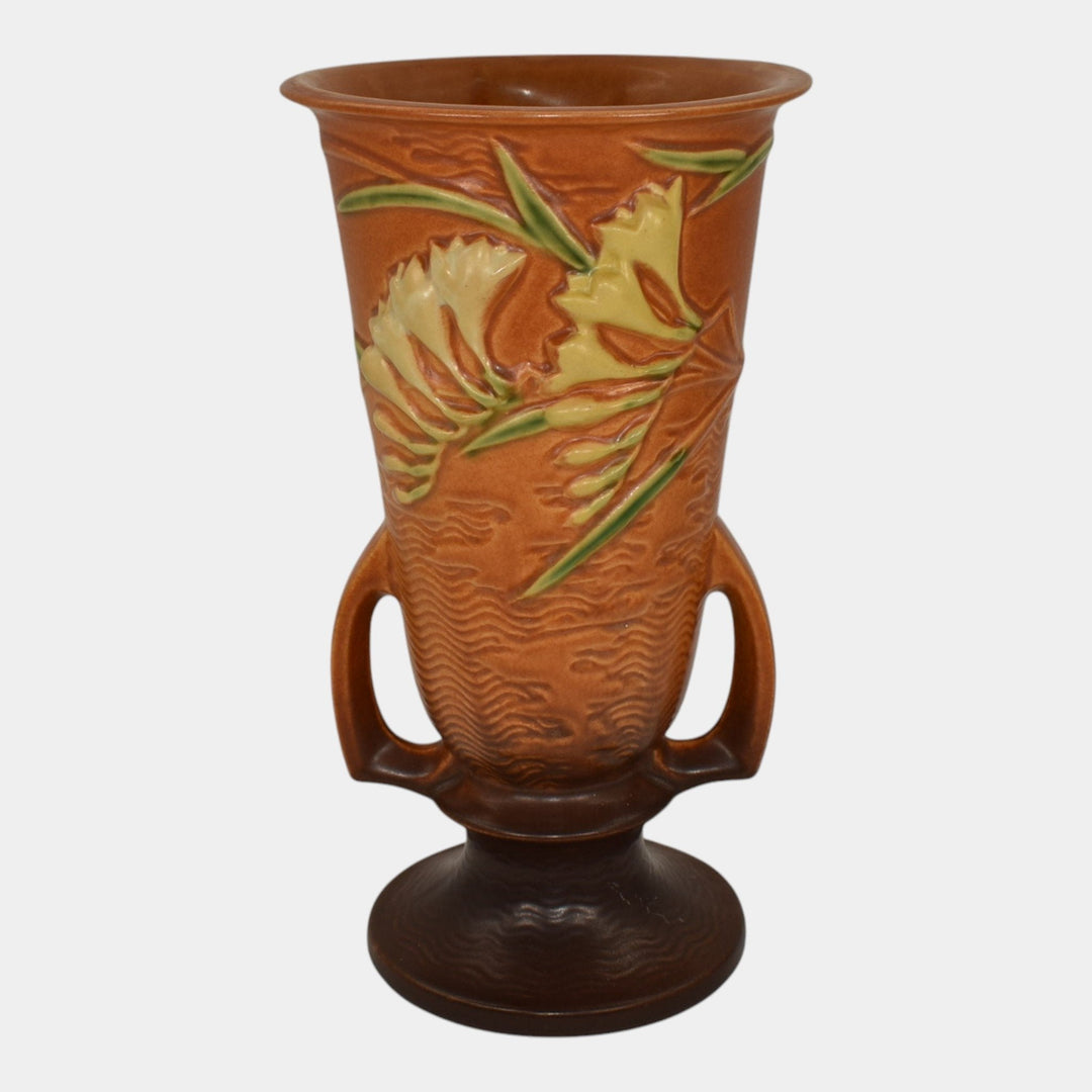 Roseville Freesia Brown 1945 Mid Century Modern Art Pottery Ceramic Vase 125-10 - Just Art Pottery