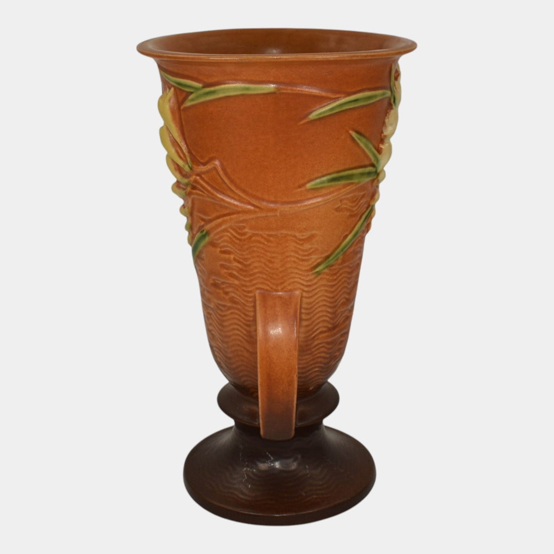 Roseville Freesia Brown 1945 Mid Century Modern Art Pottery Ceramic Vase 125-10 - Just Art Pottery