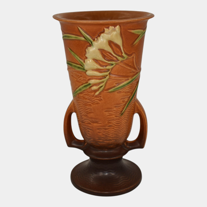 Roseville Freesia Brown 1945 Mid Century Modern Art Pottery Ceramic Vase 125-10 - Just Art Pottery