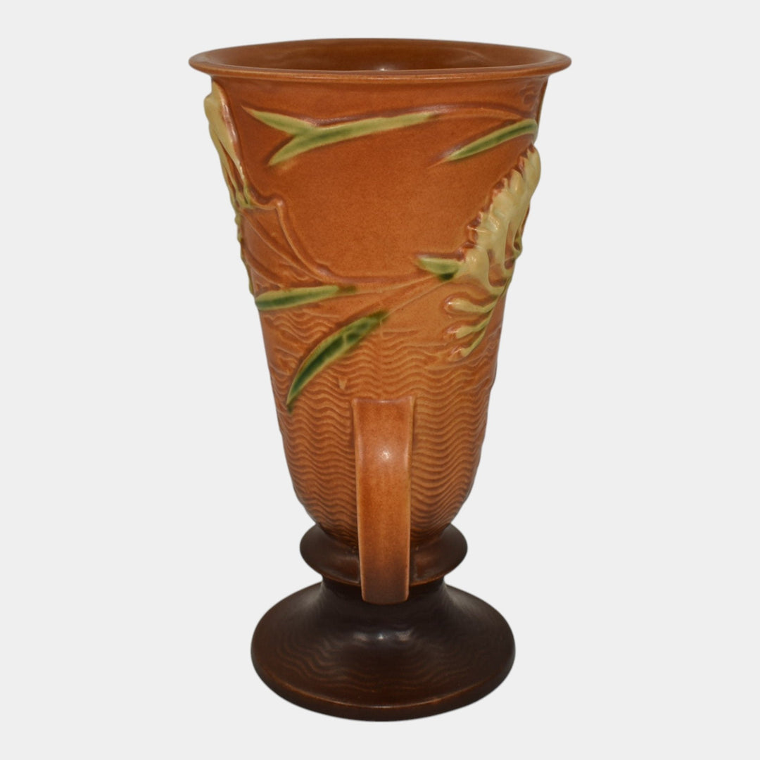 Roseville Freesia Brown 1945 Mid Century Modern Art Pottery Ceramic Vase 125-10 - Just Art Pottery