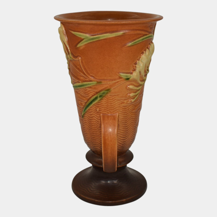 Roseville Freesia Brown 1945 Mid Century Modern Art Pottery Ceramic Vase 125-10 - Just Art Pottery