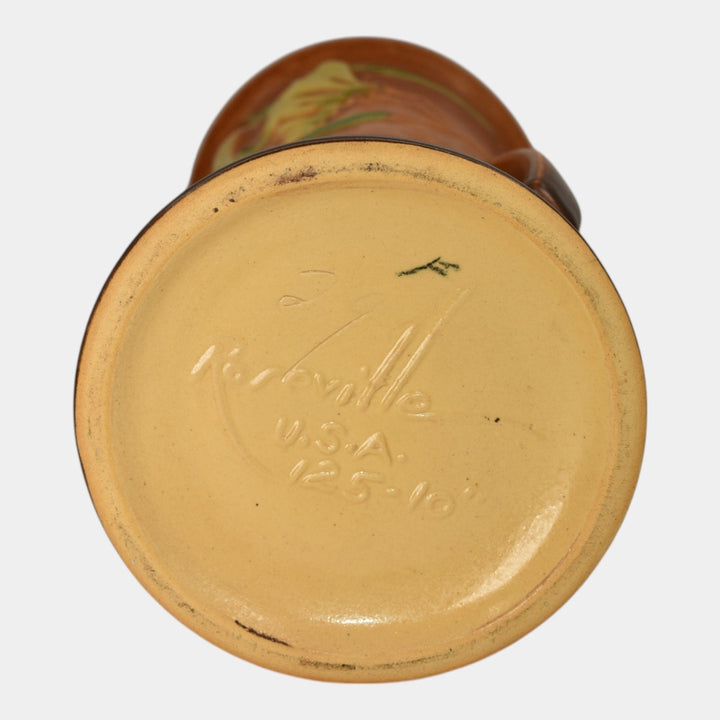 Roseville Freesia Brown 1945 Mid Century Modern Art Pottery Ceramic Vase 125-10 - Just Art Pottery