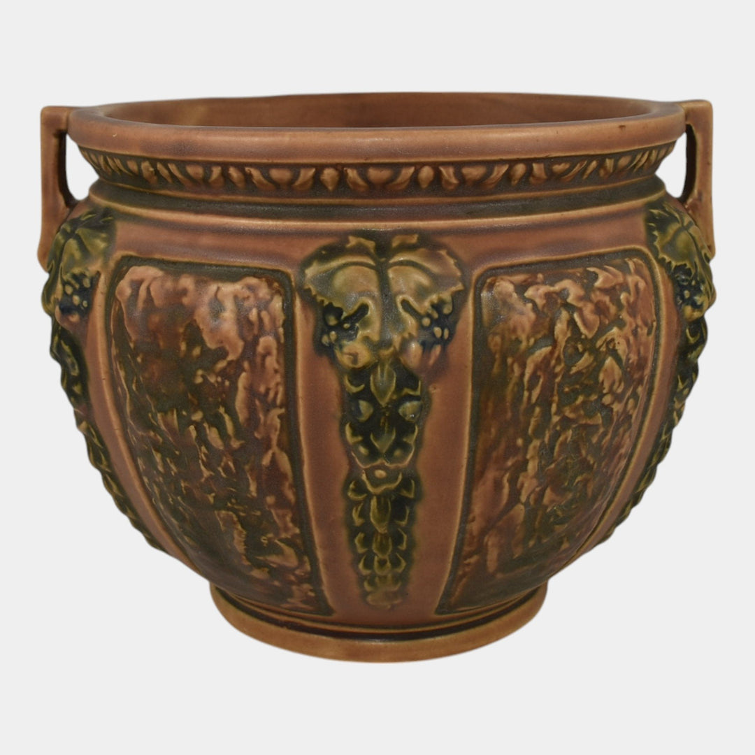 Roseville Florentine I 1924 Vintage Art Pottery Brown Jardiniere Planter 602-7 - Just Art Pottery