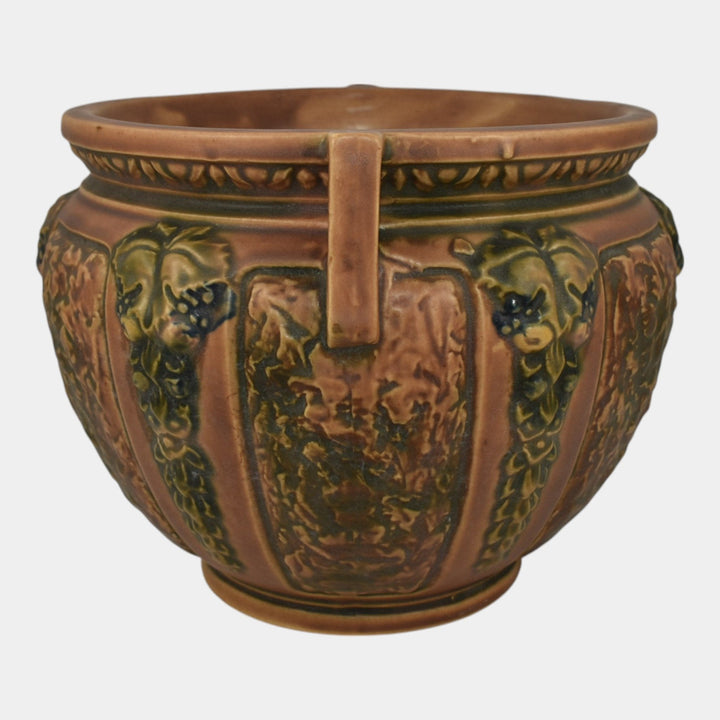 Roseville Florentine I 1924 Vintage Art Pottery Brown Jardiniere Planter 602-7 - Just Art Pottery