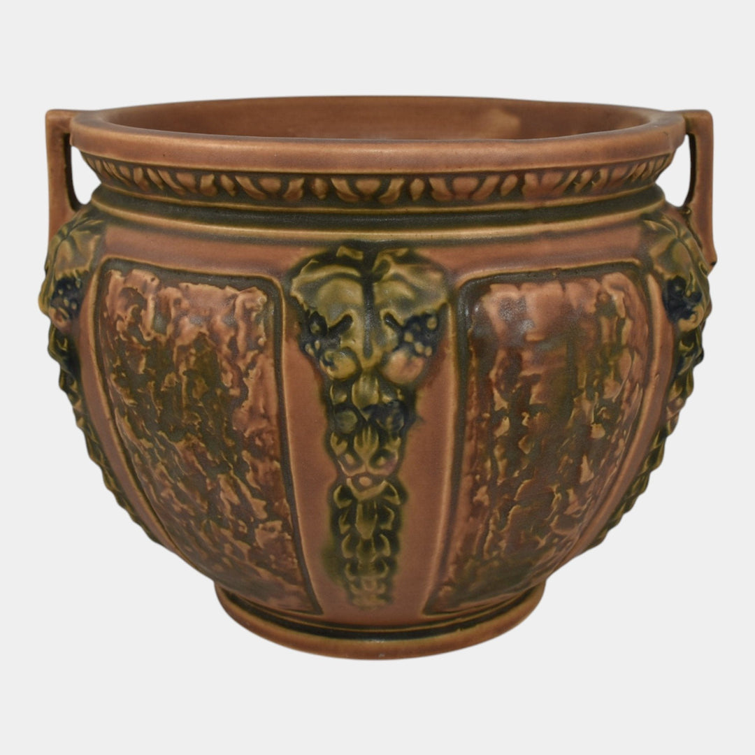 Roseville Florentine I 1924 Vintage Art Pottery Brown Jardiniere Planter 602-7 - Just Art Pottery