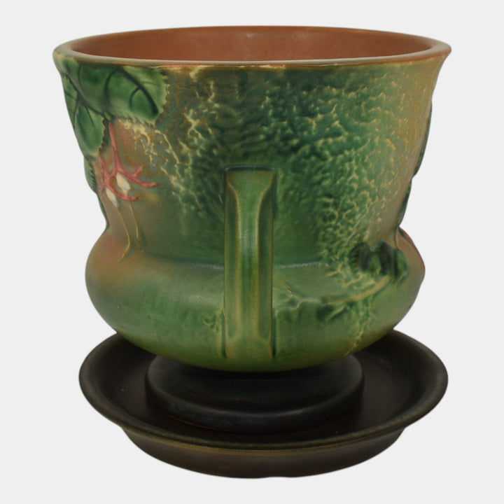 Roseville Fuchsia Brown 1938 Art Pottery Ceramic Flower Pot Planter Saucer 646-5