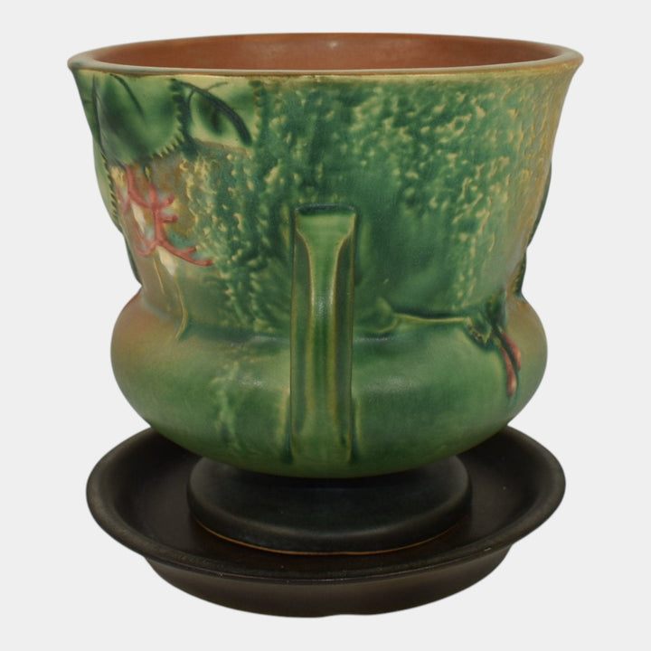 Roseville Fuchsia Brown 1938 Art Pottery Ceramic Flower Pot Planter Saucer 646-5