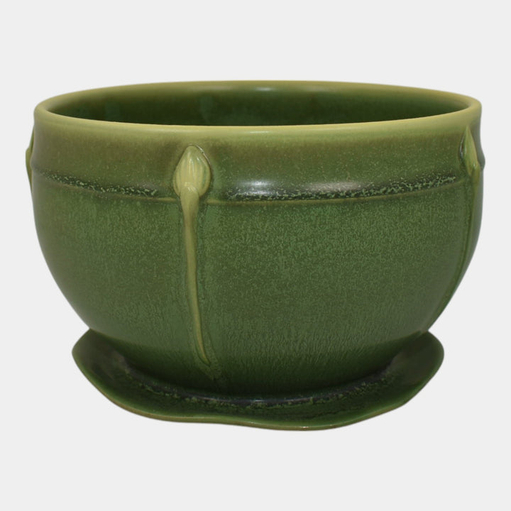 Ephraim Faience Elemental Hand Made Pottery Faceted Bud Flower Pot Saucer - Just Art Pottery