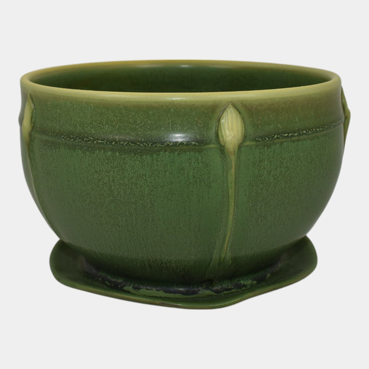 Ephraim Faience Elemental Hand Made Pottery Faceted Bud Flower Pot Saucer - Just Art Pottery