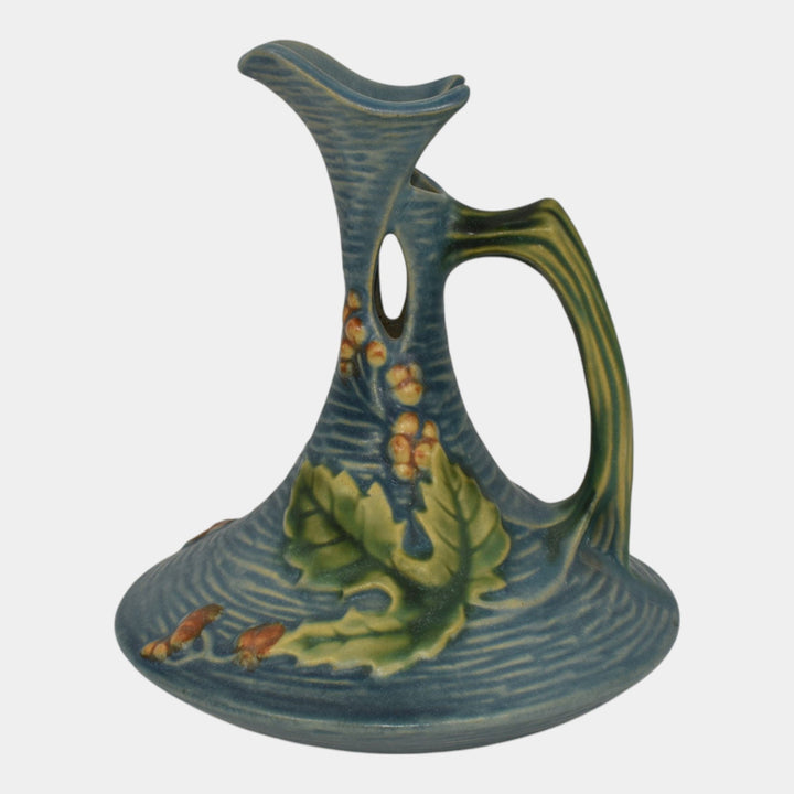 Roseville Bushberry Blue 1941 Mid Century Modern Art Pottery Ceramic Ewer 1-6