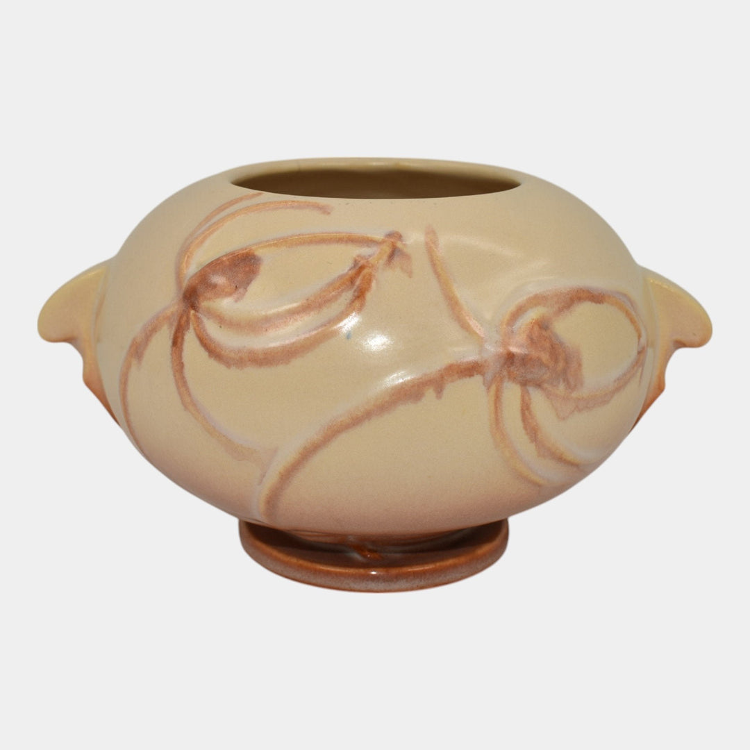 Roseville Teasel Ivory And Pink 1938 Vintage Art Deco Pottery Ceramic Bowl 342-4 - Just Art Pottery