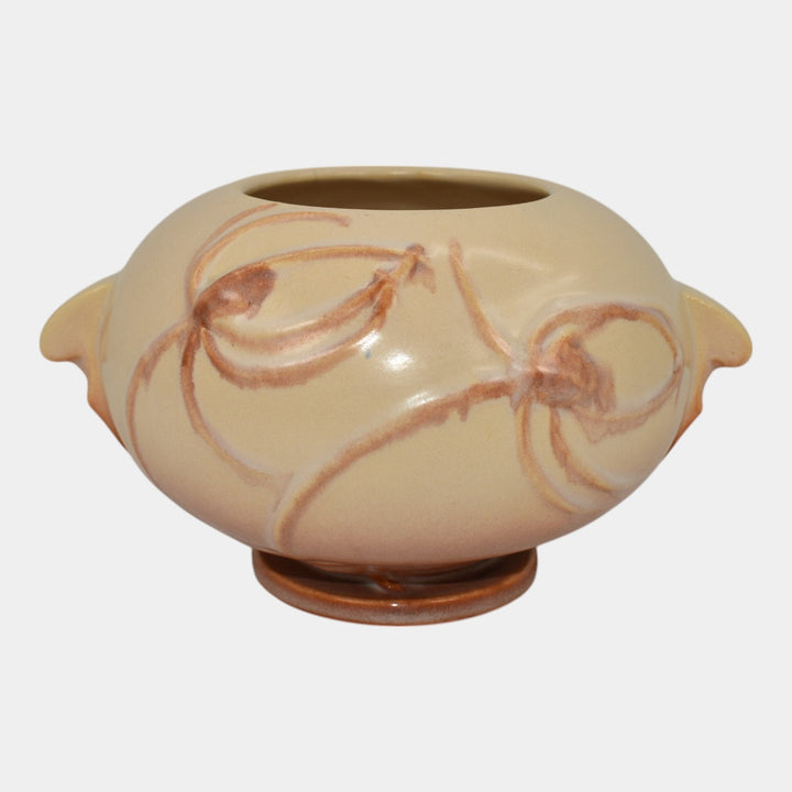 Roseville Teasel Ivory And Pink 1938 Vintage Art Deco Pottery Ceramic Bowl 342-4 - Just Art Pottery