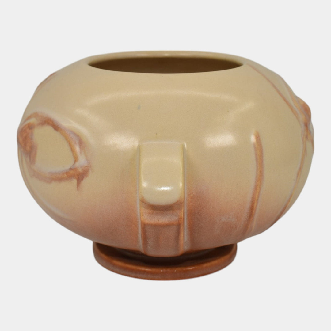 Roseville Teasel Ivory And Pink 1938 Vintage Art Deco Pottery Ceramic Bowl 342-4 - Just Art Pottery