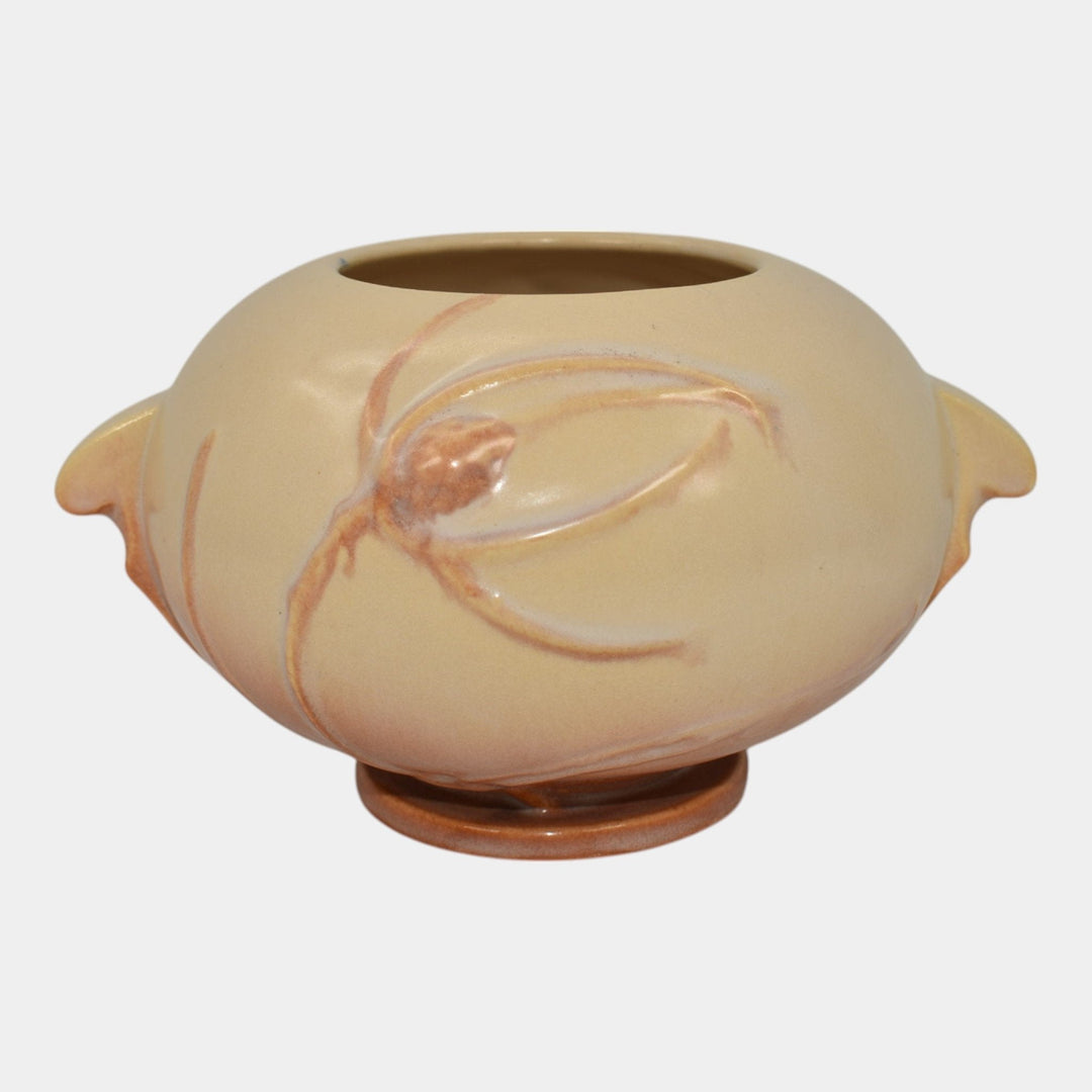 Roseville Teasel Ivory And Pink 1938 Vintage Art Deco Pottery Ceramic Bowl 342-4 - Just Art Pottery