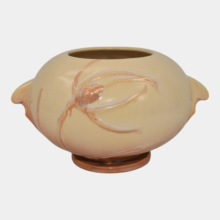Roseville Teasel Ivory And Pink 1938 Vintage Art Deco Pottery Ceramic Bowl 342-4 - Just Art Pottery