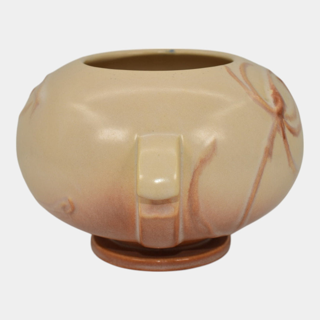 Roseville Teasel Ivory And Pink 1938 Vintage Art Deco Pottery Ceramic Bowl 342-4 - Just Art Pottery