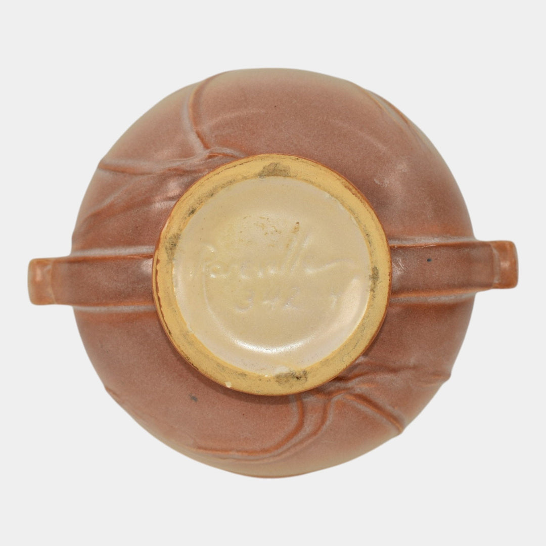 Roseville Teasel Ivory And Pink 1938 Vintage Art Deco Pottery Ceramic Bowl 342-4 - Just Art Pottery