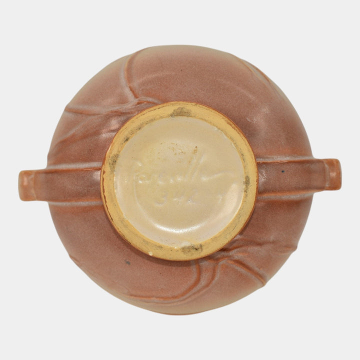 Roseville Teasel Ivory And Pink 1938 Vintage Art Deco Pottery Ceramic Bowl 342-4 - Just Art Pottery