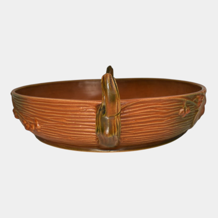 Roseville Bushberry Russet 1941 Vintage Art Pottery Ceramic Console Bowl 415-10 - Just Art Pottery
