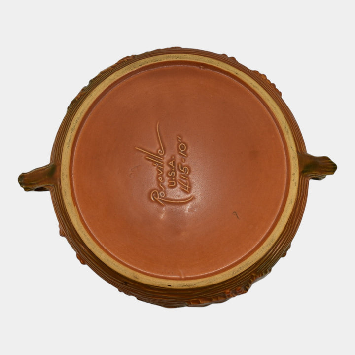 Roseville Bushberry Russet 1941 Vintage Art Pottery Ceramic Console Bowl 415-10 - Just Art Pottery