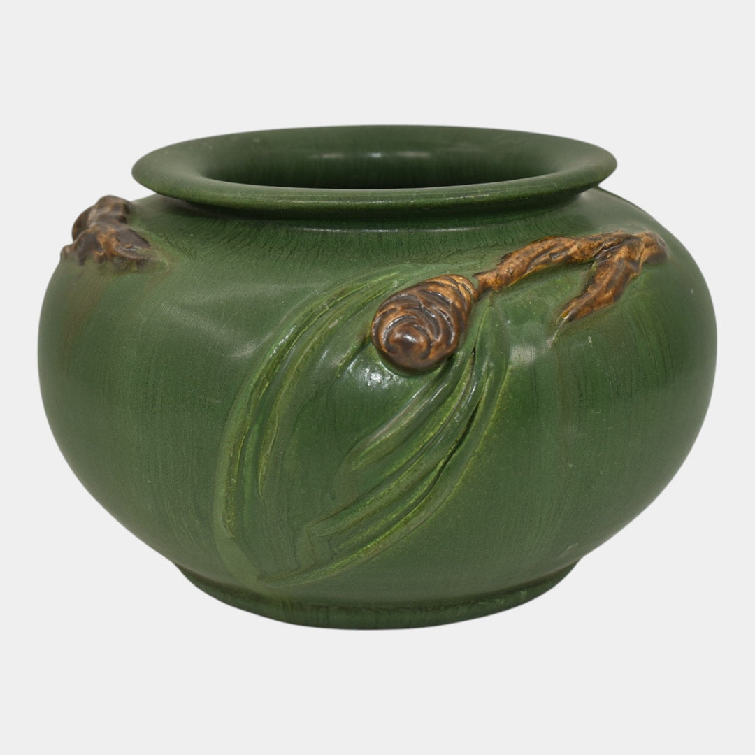 Ephraim Faience 2003 Hand Made Pottery Green Northwoods Pine Cone Vase 061