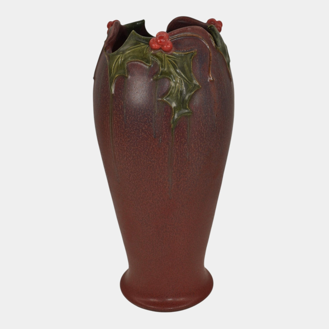 Ephraim Faience 2012 Hand Made Pottery Red Holly Glad Tidings Ceramic Vase