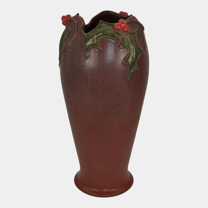 Ephraim Faience 2012 Hand Made Pottery Red Holly Glad Tidings Ceramic Vase