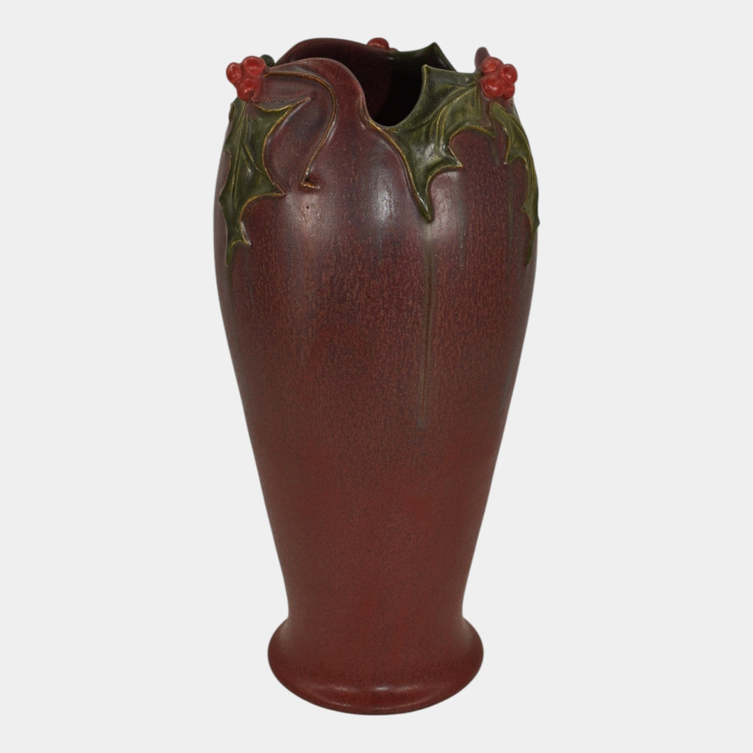 Ephraim Faience 2012 Hand Made Pottery Red Holly Glad Tidings Ceramic Vase