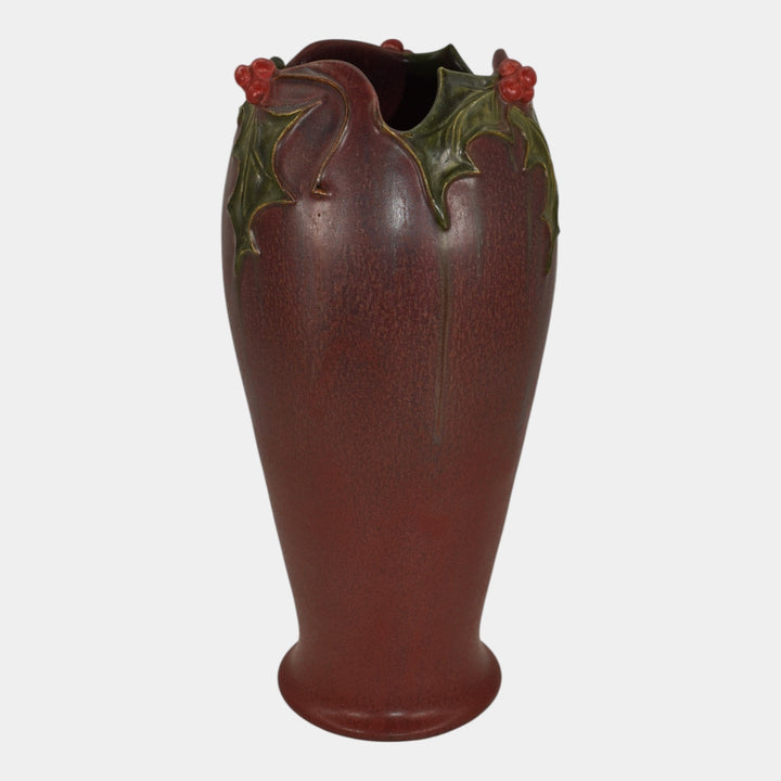 Ephraim Faience 2012 Hand Made Pottery Red Holly Glad Tidings Ceramic Vase