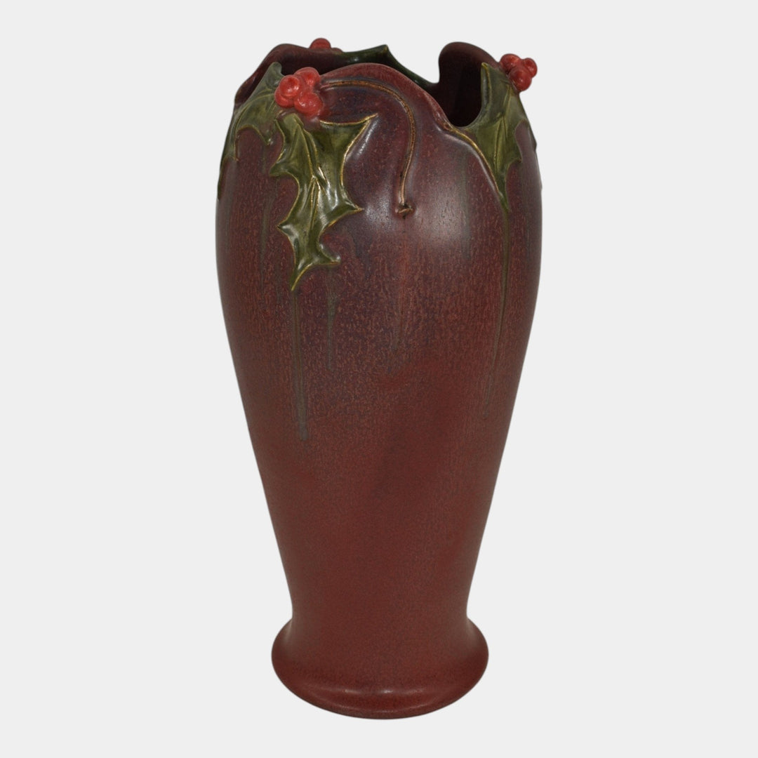 Ephraim Faience 2012 Hand Made Pottery Red Holly Glad Tidings Ceramic Vase