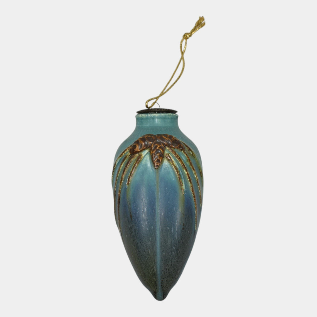 Ephraim Faience Hand Made Pottery Blue Pine Cone Ceramic Ornament - Just Art Pottery