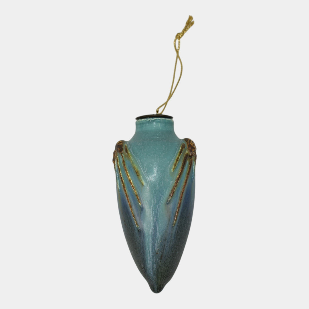 Ephraim Faience Hand Made Pottery Blue Pine Cone Ceramic Ornament - Just Art Pottery