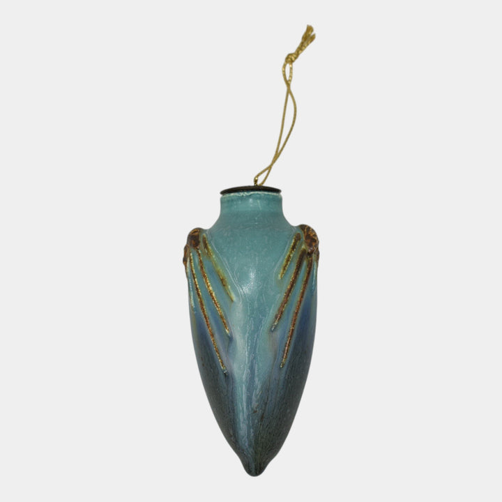 Ephraim Faience Hand Made Pottery Blue Pine Cone Ceramic Ornament - Just Art Pottery