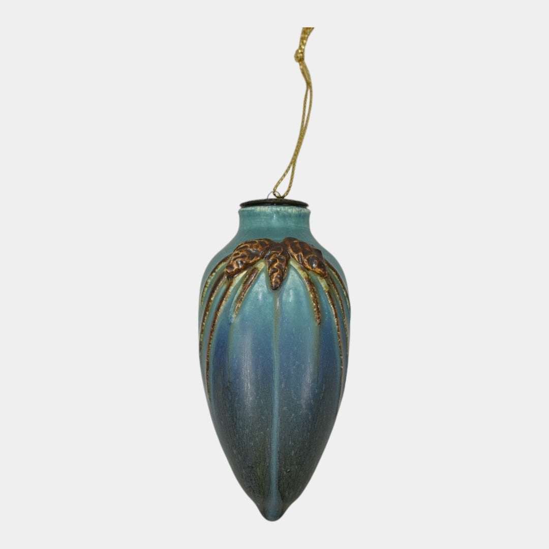 Ephraim Faience Hand Made Pottery Blue Pine Cone Ceramic Ornament - Just Art Pottery