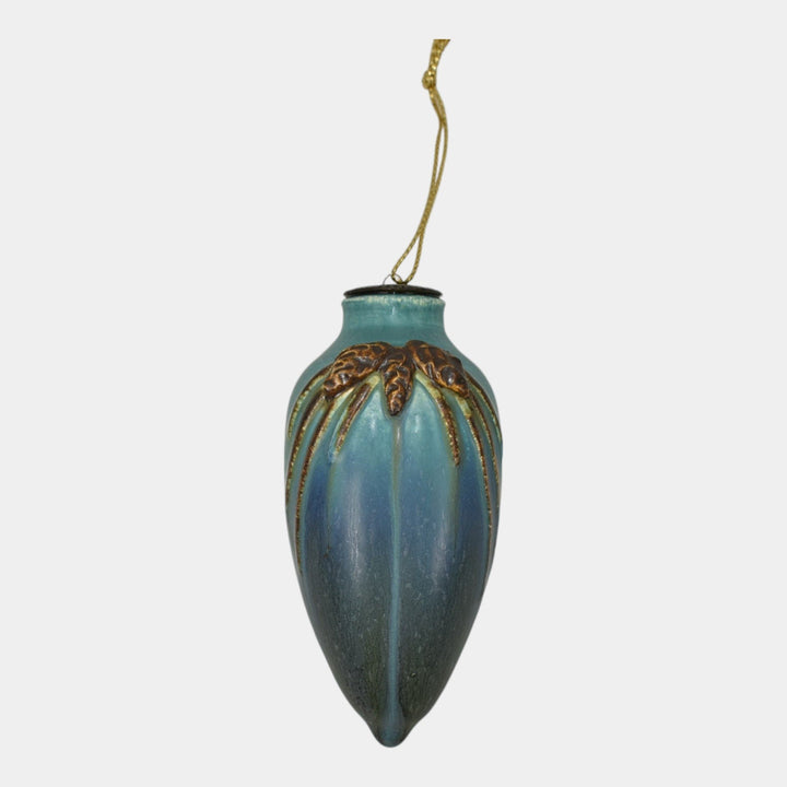 Ephraim Faience Hand Made Pottery Blue Pine Cone Ceramic Ornament - Just Art Pottery