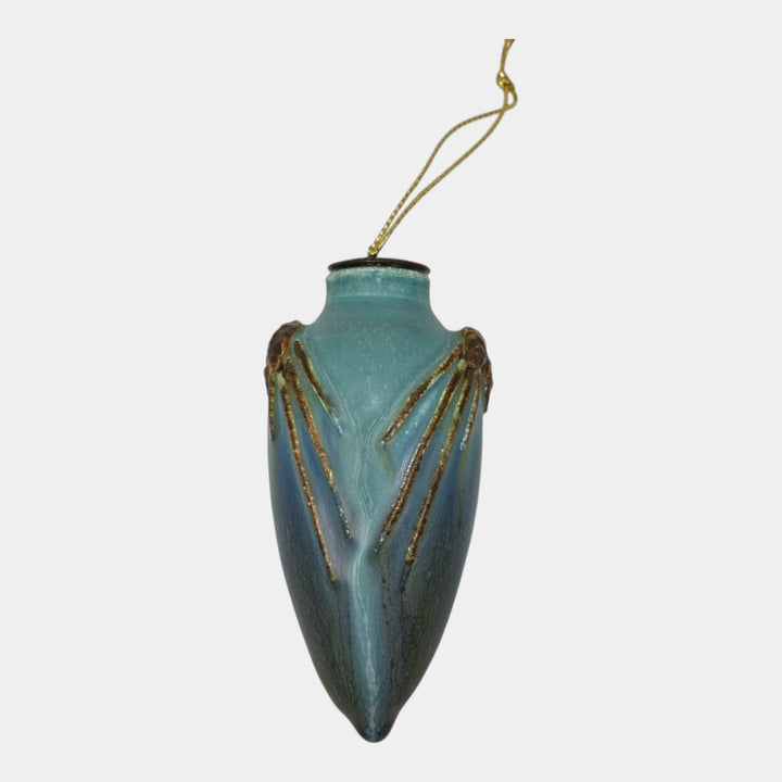Ephraim Faience Hand Made Pottery Blue Pine Cone Ceramic Ornament - Just Art Pottery