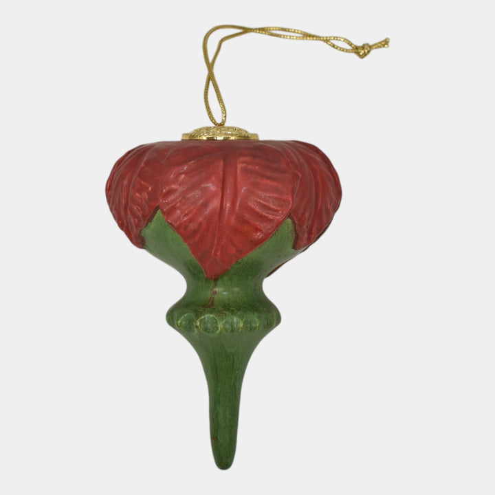 Ephraim Faience 2020 Pottery Green Red Wild Poinsettia Christmas Ornament N08