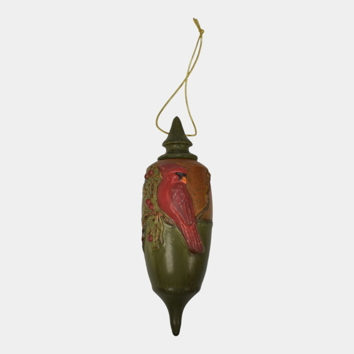 Ephraim Faience 2018 Pottery Winter Songbird Cardinal Christmas Ornament L17