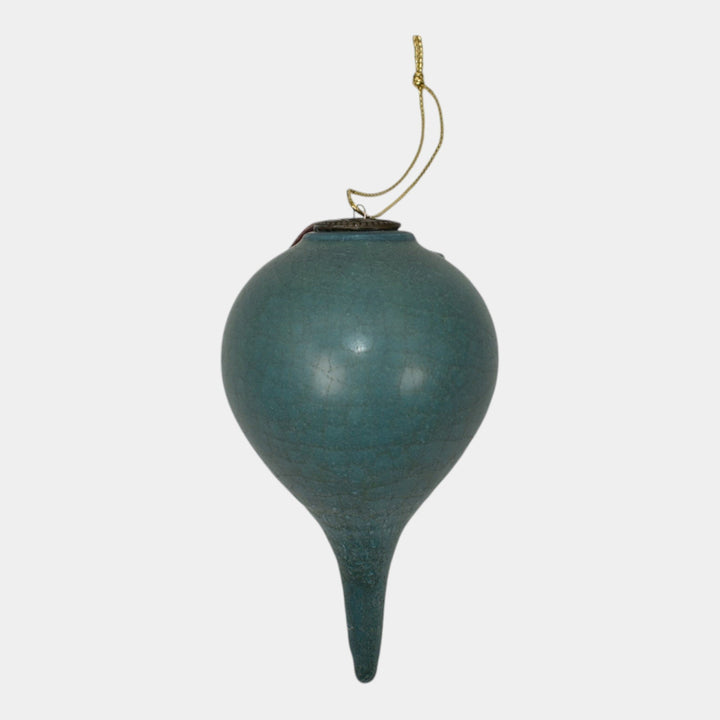 Ephraim Faience Pottery Blue Green Poinsettia Ceramic Christmas Ornament