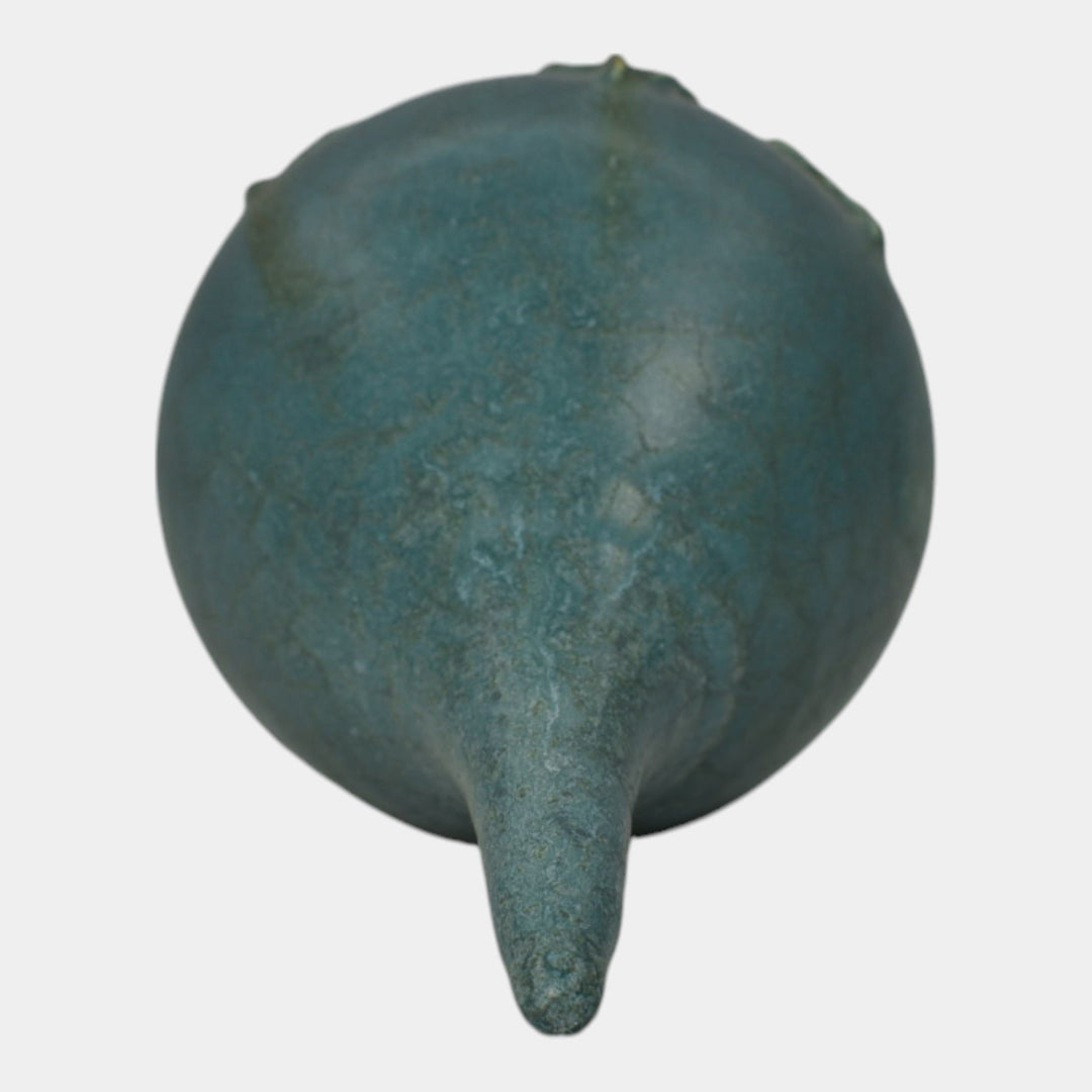 Ephraim Faience Pottery Blue Green Poinsettia Ceramic Christmas Ornament