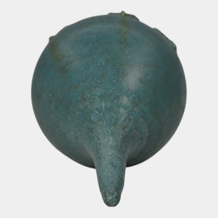 Ephraim Faience Pottery Blue Green Poinsettia Ceramic Christmas Ornament