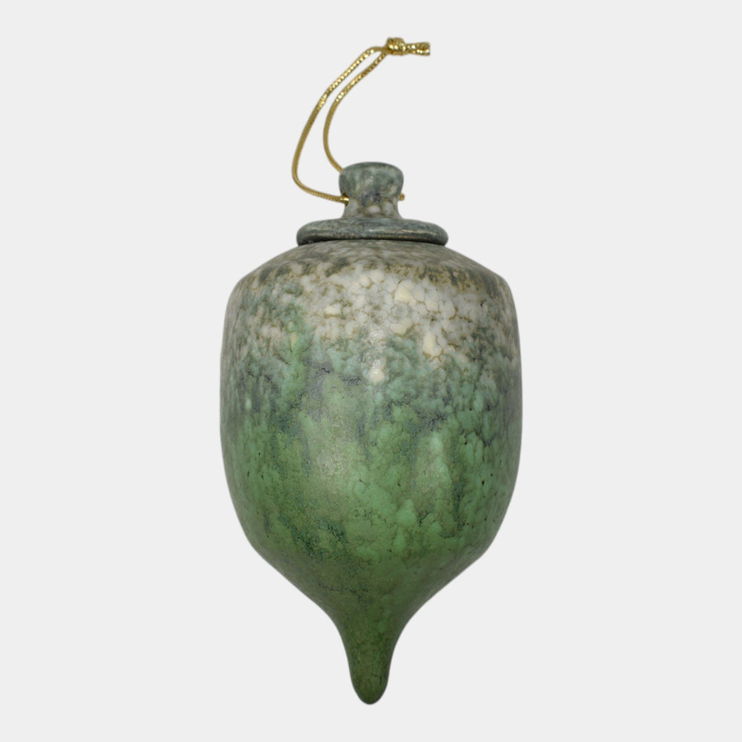 Ephraim Faience 2019 Pottery Green Snowy Pine Cone Christmas Ornament M18 - Just Art Pottery