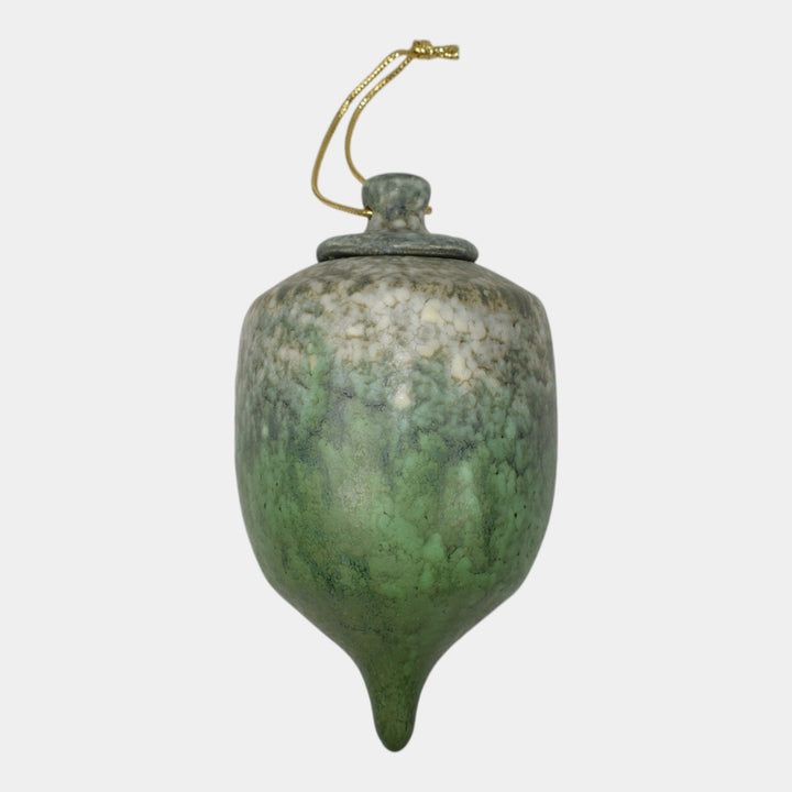 Ephraim Faience 2019 Pottery Green Snowy Pine Cone Christmas Ornament M18 - Just Art Pottery